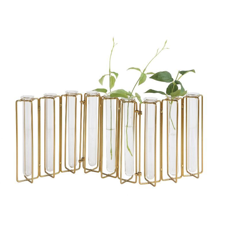 Gold Metal Stand with 9 Glass Test Tube Vases