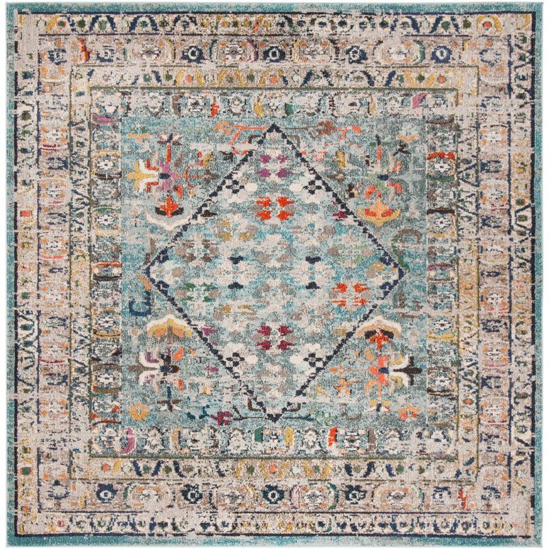 Monaco 5' x 5' Blue Floral Synthetic Square Rug