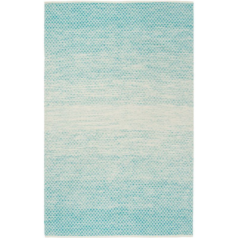 Turquoise and Ivory Cotton Handwoven Square Rug - 4' x 4'