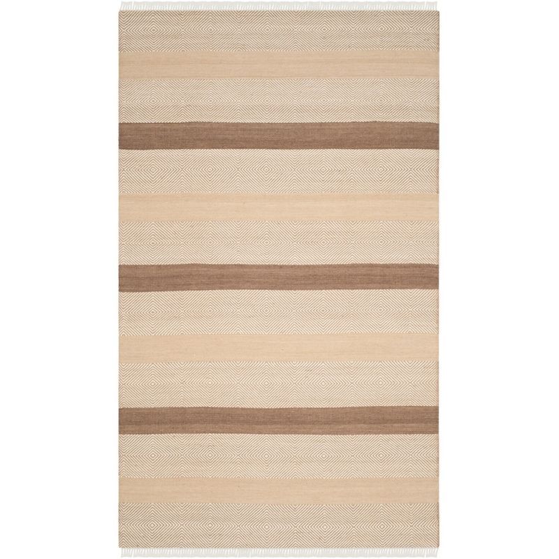 Beige Flat Woven Rectangular Wool and Cotton Area Rug