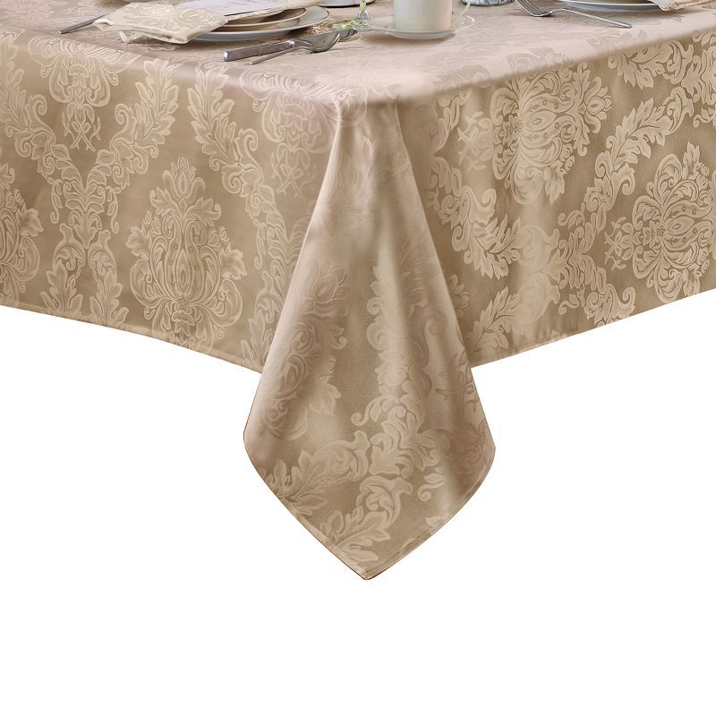 Barcelona Beige Jacquard Damask Stain Resistant Rectangular Tablecloth