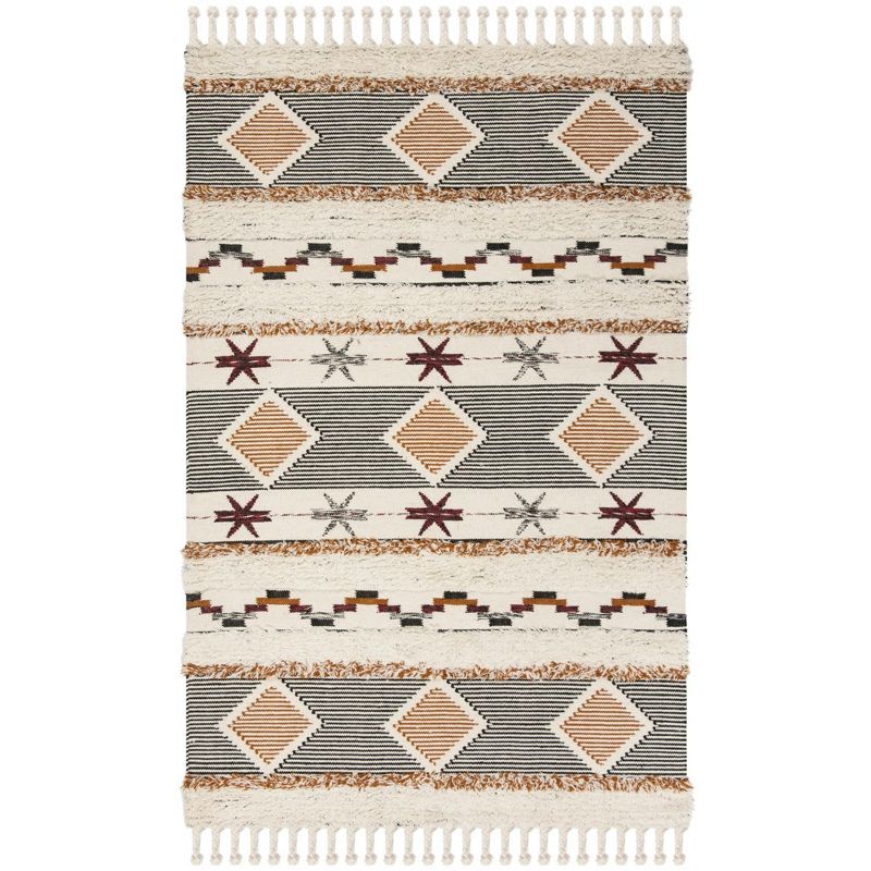 Hand-Knotted Geometric Black Wool Area Rug, 6' x 9'