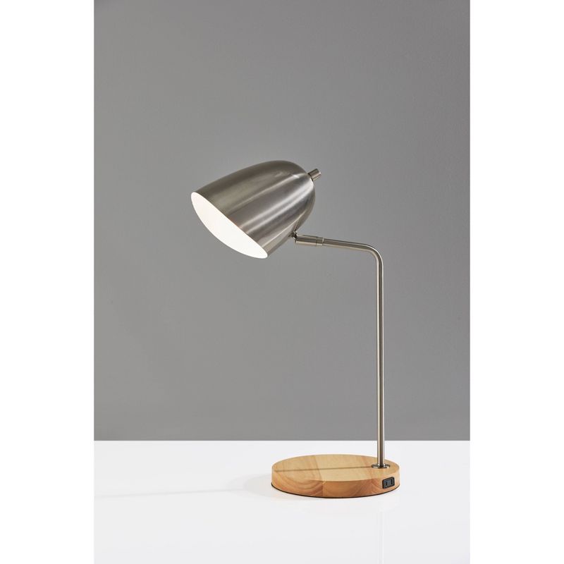 Adjustable Brushed Steel and Natural Desk Lamp with Bell Shade