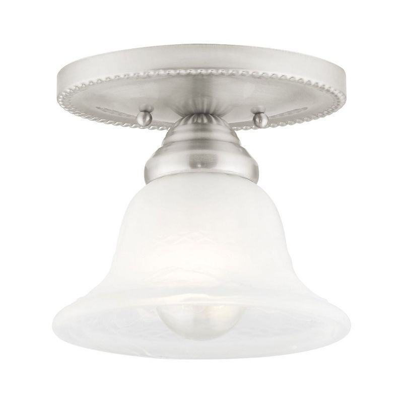 Edgemont Traditional Brushed Nickel Flush Mount with White Alabaster Glass