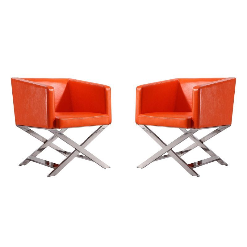 Hollywood Chrome Orange Faux Leather Director's Accent Chair