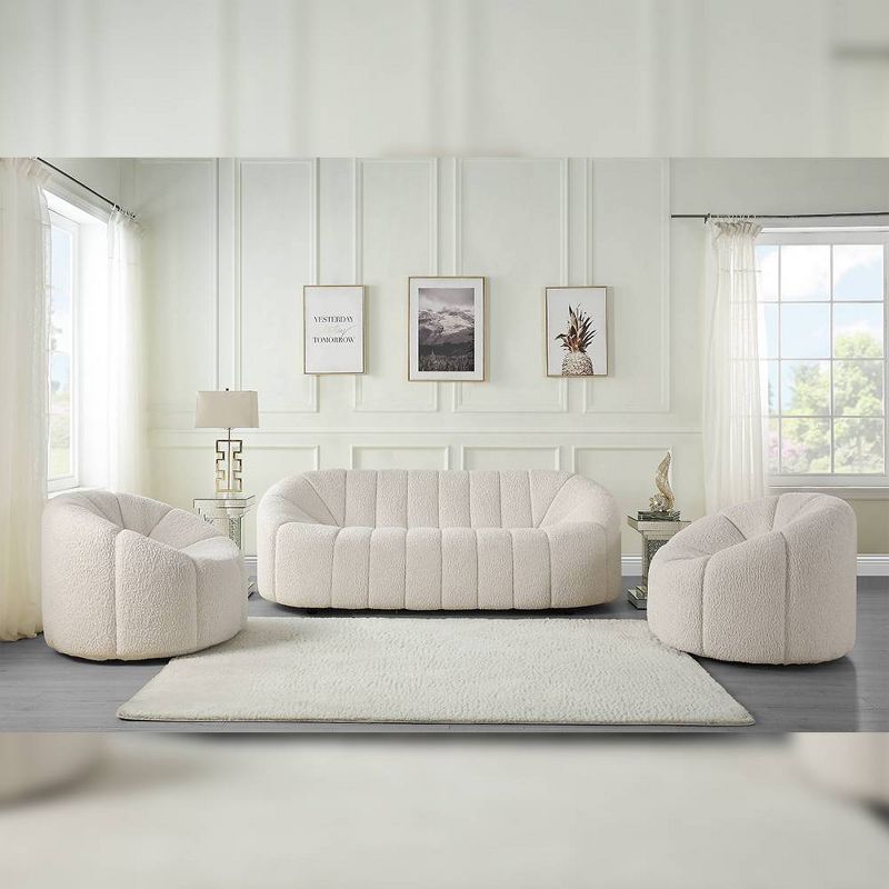 84" White Tufted Faux Shearling Sofa with Wood Frame