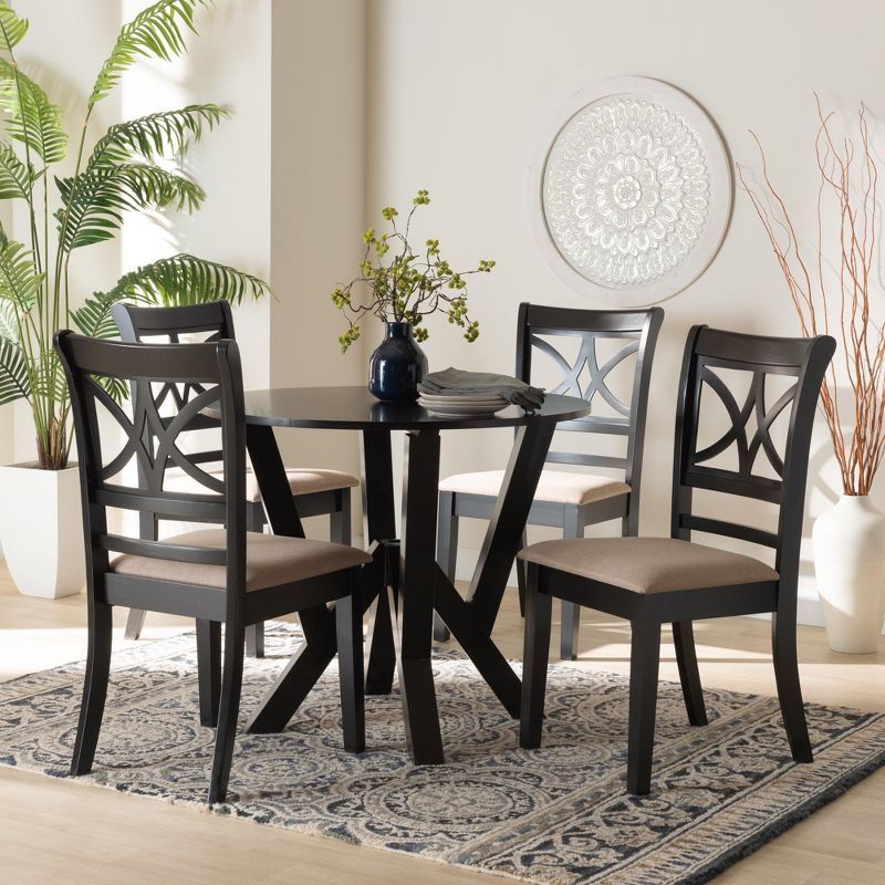 Mari Modern Beige Fabric and Dark Brown Wood 5-Piece Dining Set