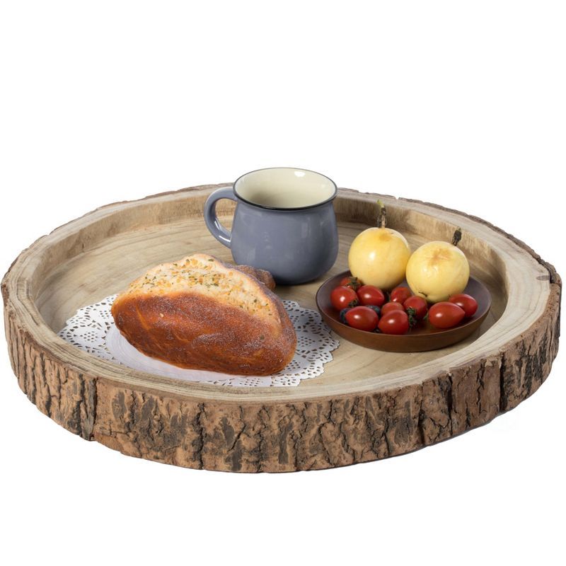 Rustic Paulownia Wood Tree Bark 18" Display Tray