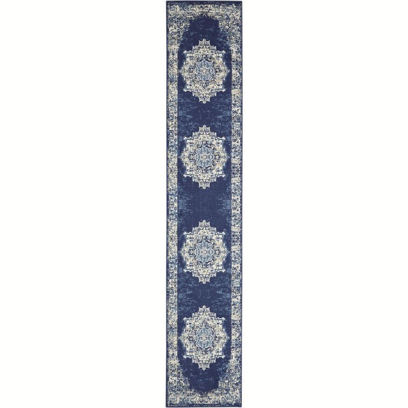 Navy Blue Traditional Persian Medallion Runner Rug, 2'3" x 7'6"
