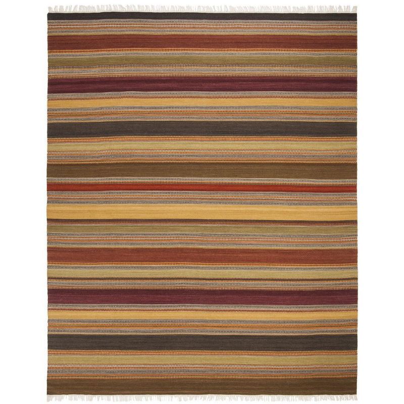 Gold and Multicolor Striped Wool and Cotton 10' x 14' Area Rug