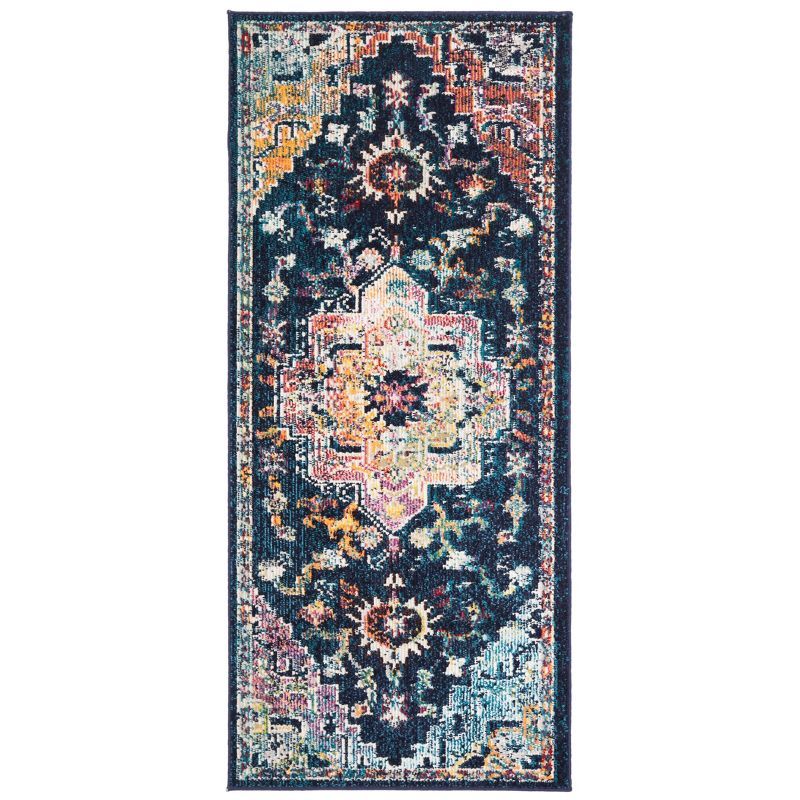 Navy Fuchsia Hand-Knotted Synthetic Runner Rug - Easy Care 2'2" X 5'