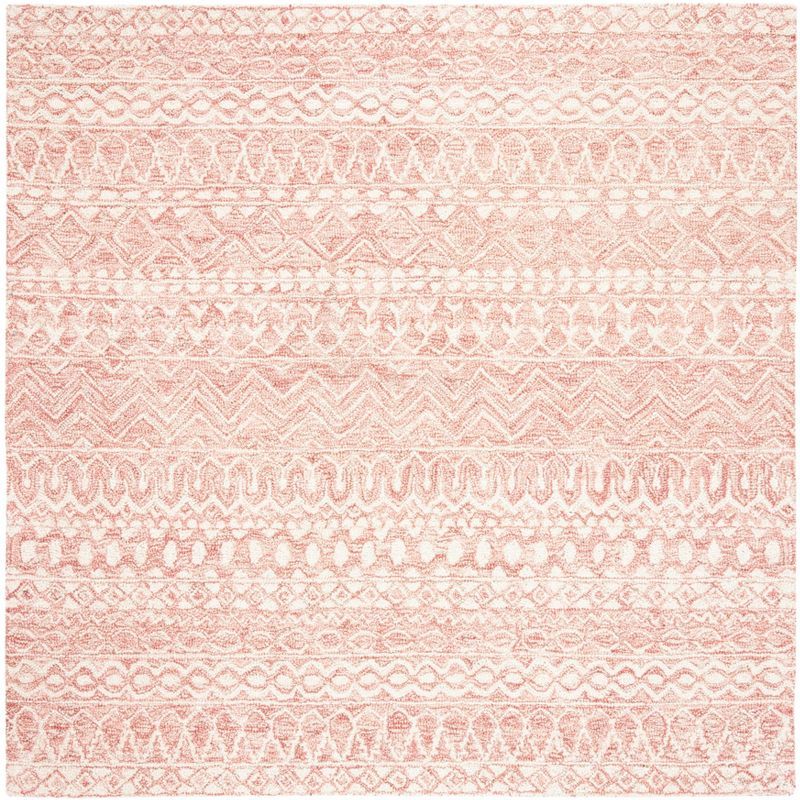 Hand-Tufted Round Pink/Ivory Wool 59" Rug with Non-Slip Feature