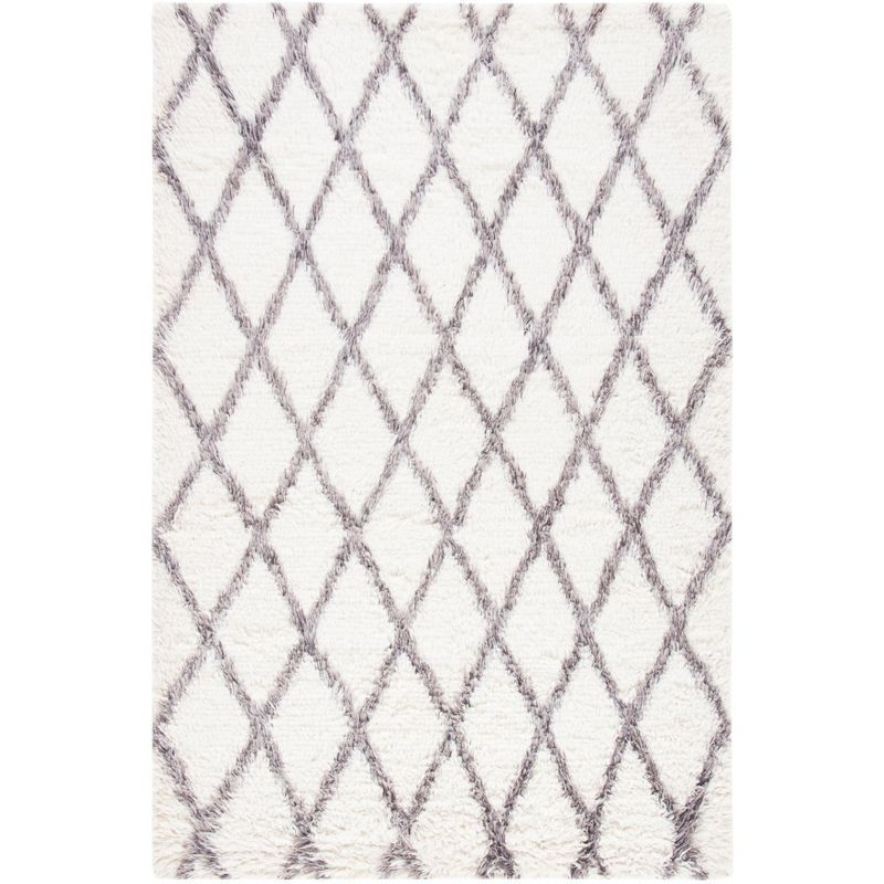 Ivory and Grey Hand-Knotted Wool 6' x 9' Area Rug