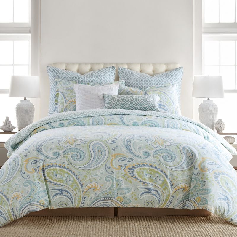 Blue Cotton Twin Reversible Paisley Duvet Cover Set