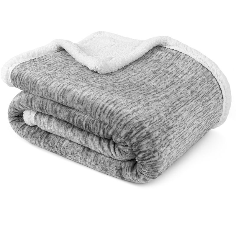 Light Gray Reversible Sherpa Fleece Throw Blanket