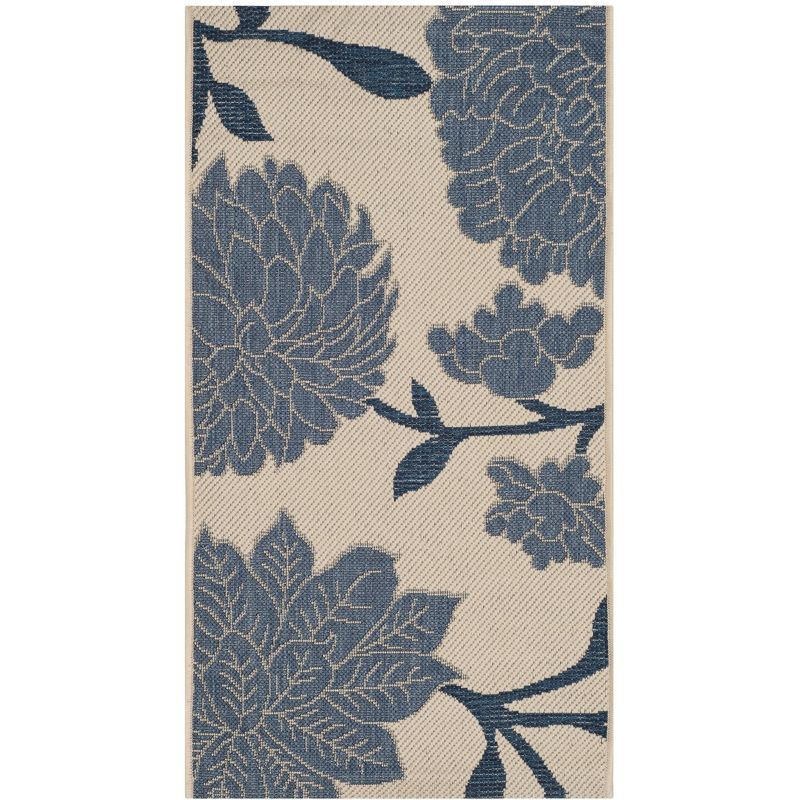 Blue and Beige Floral Outdoor Area Rug