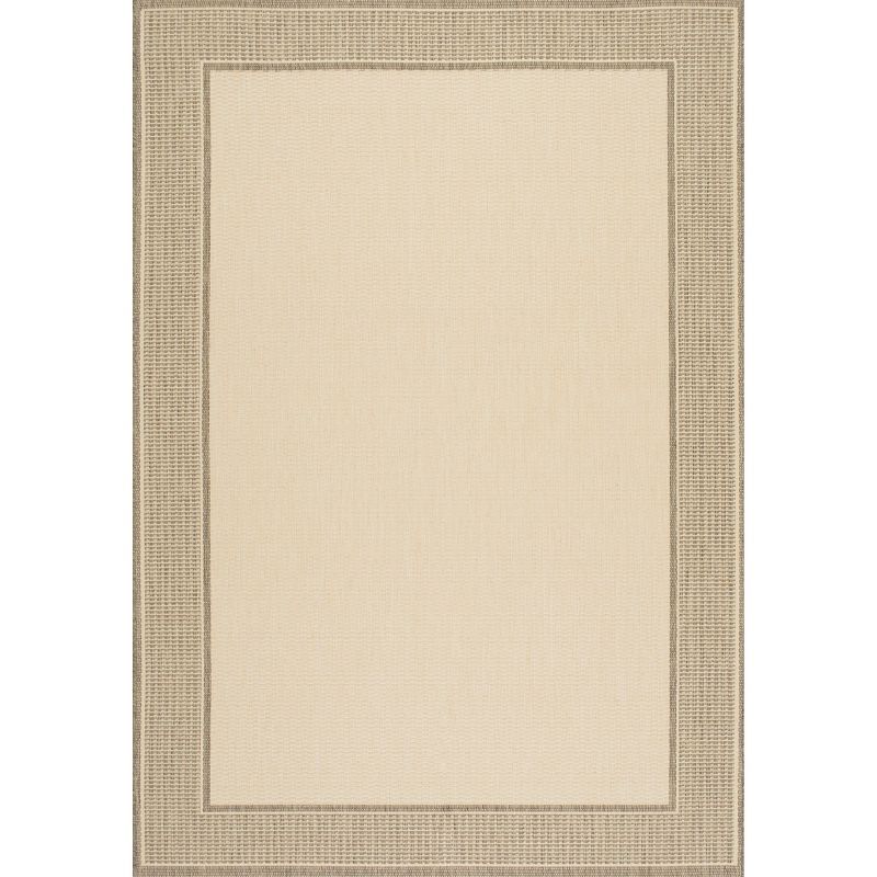 Beige Rectangular Synthetic Reversible Indoor/Outdoor Area Rug