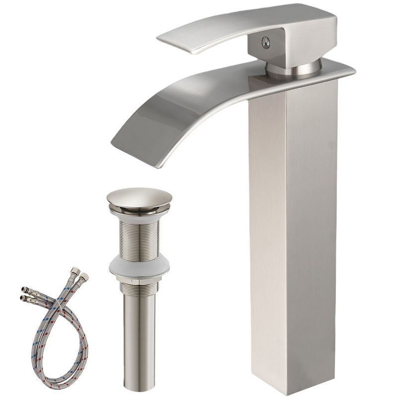 Brushed Nickel Single Handle Waterfall Vessel Sink Faucet with Drain Assembly