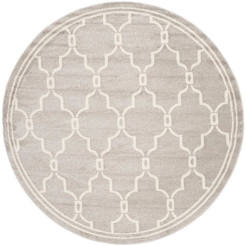 Light Gray and Ivory Round Geometric Area Rug