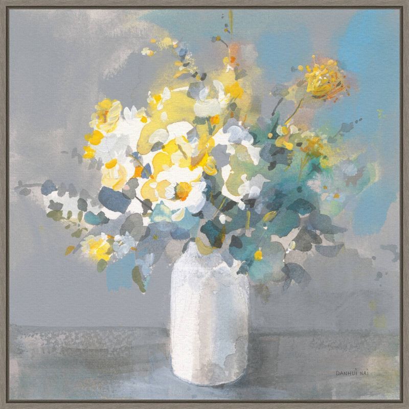 22" x 22" Touch of Spring White Vase Framed Canvas Print