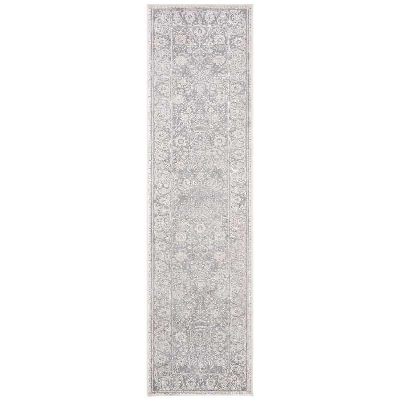 Elegant Floral Essence Light Grey & Cream Hand-Knotted Runner Rug