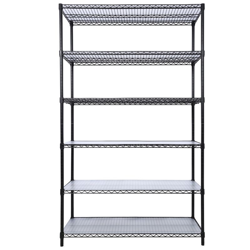 6-Tier Black Metal Wire Shelving Unit with Wheels