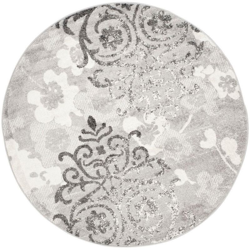 Ivory Floral Elegance 8' Round Synthetic Easy-Care Rug