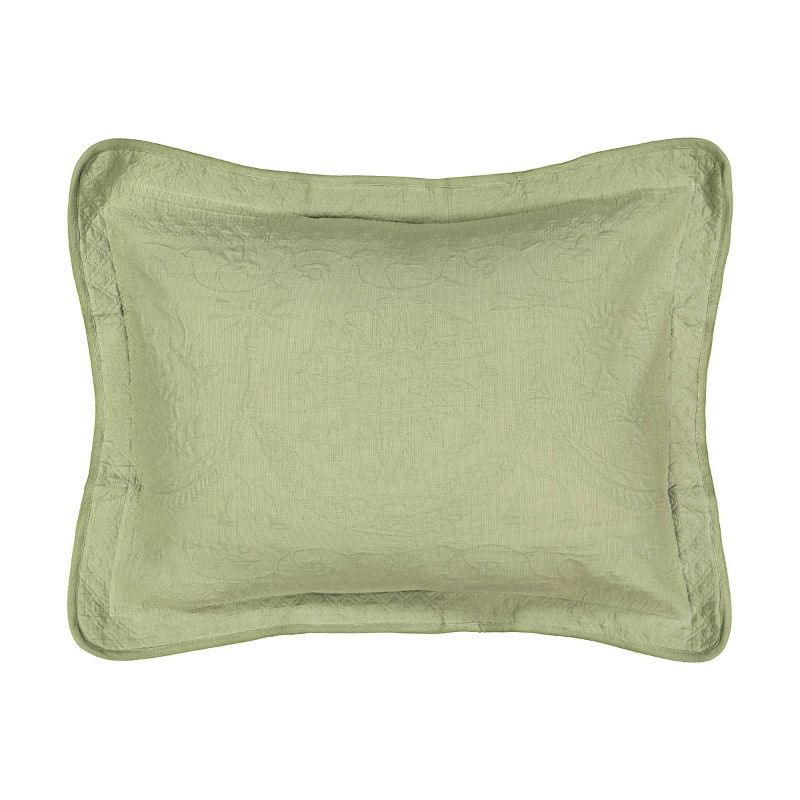 Sage Green Cotton Matelasse King Sham with Decorative Flange