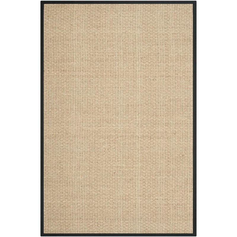 Natural and Black Hand-Knotted Cotton Area Rug