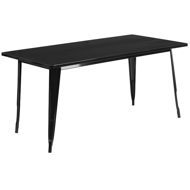 Black Rectangular Metal Indoor-Outdoor Dining Table, 63"