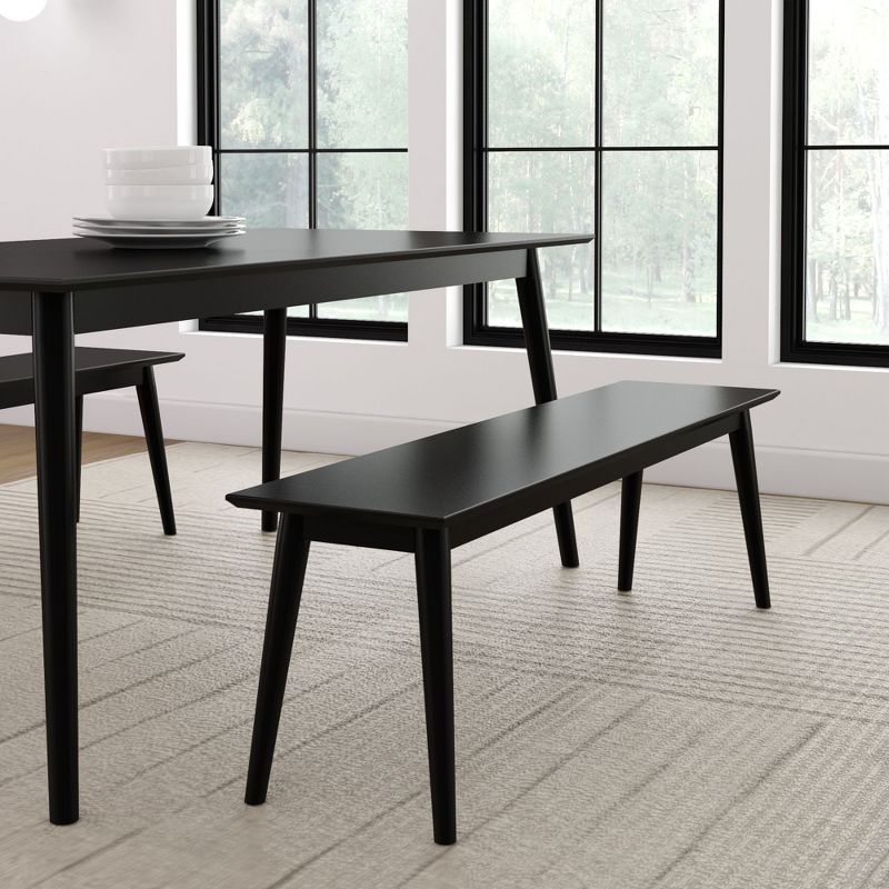 Black Solid Pine Mid-Century Modern Dining Bench