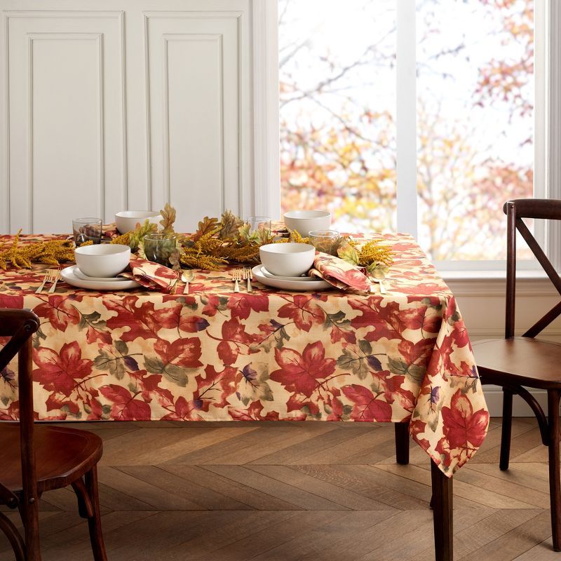 Harvest Festival Fall Leaves Polyester Tablecloth, 60" x 102", Red/Orange