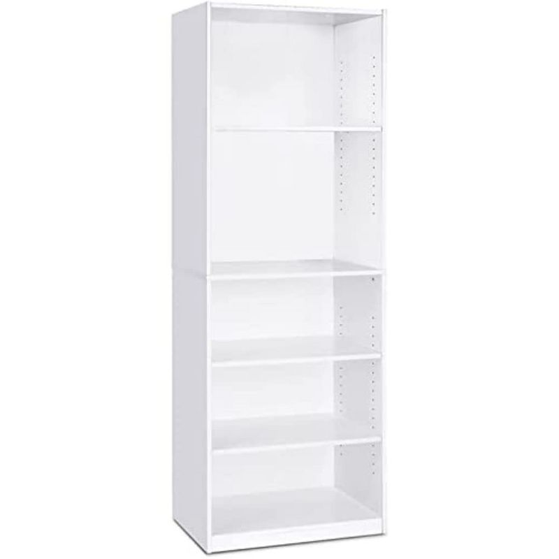 White Adjustable 5-Shelf Composite Wood Bookcase