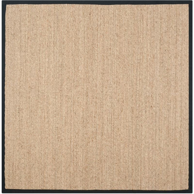 Herringbone Hand-Knotted Cotton Area Rug 4' Square, Natural & Black