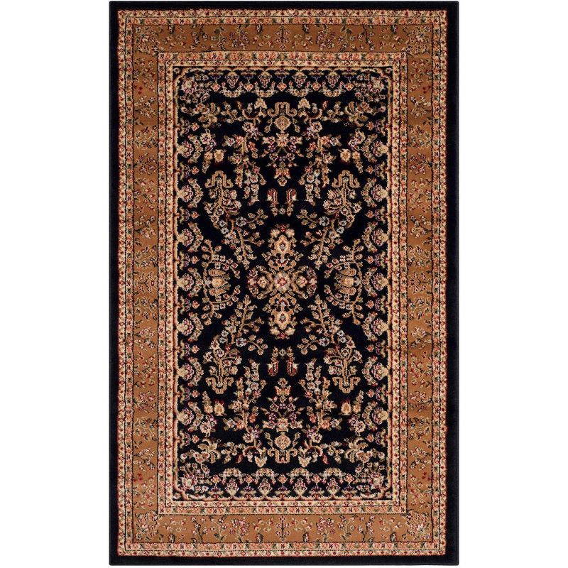 Black and Tan Floral Synthetic Safavid Style Area Rug