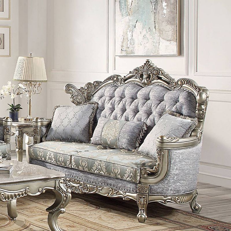 Miliani Gray Tufted Fabric Loveseat with Nailhead Trim