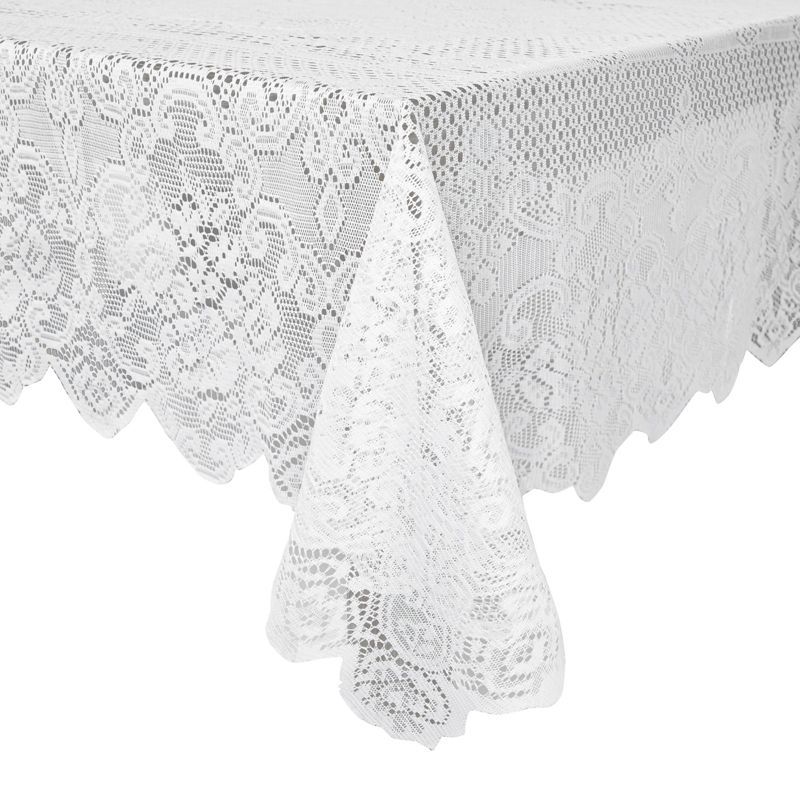 White Lace Rectangular Tablecloth with Floral Patterns, 54x72 in