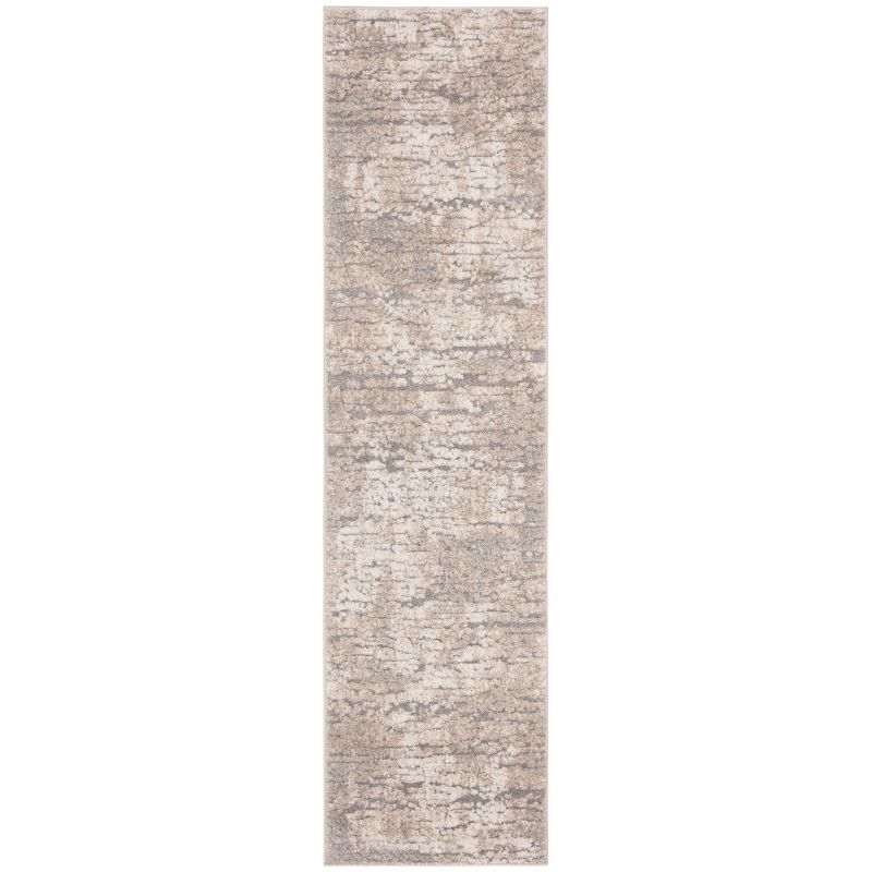 Abstract Ivory and Taupe Synthetic 2' x 8' Easy-Care Runner Rug