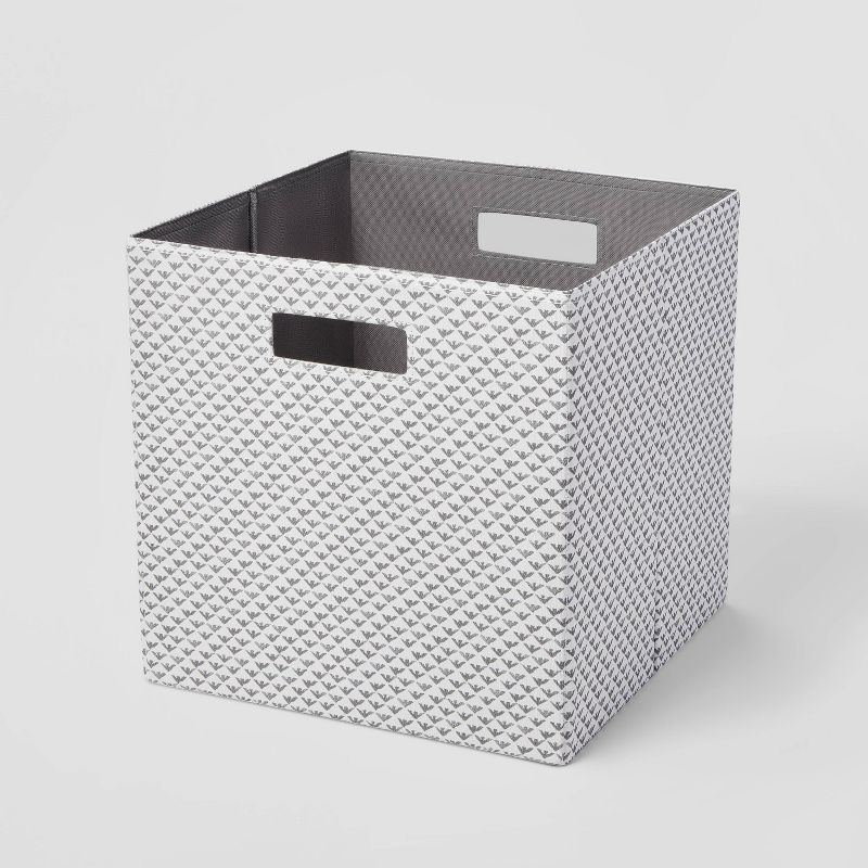 Gray and White Geometric Fabric Storage Bin 13" x 13"