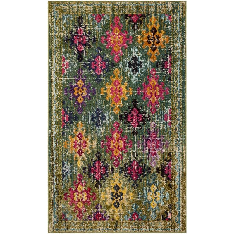 Green and Multicolor Synthetic Boho-Chic Area Rug, 3' x 5'