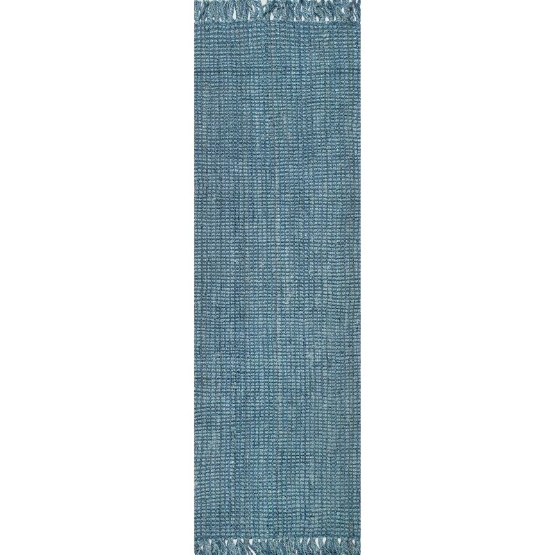 Handcrafted Blue Jute Rectangular Runner Rug, 2' 6" x 12'