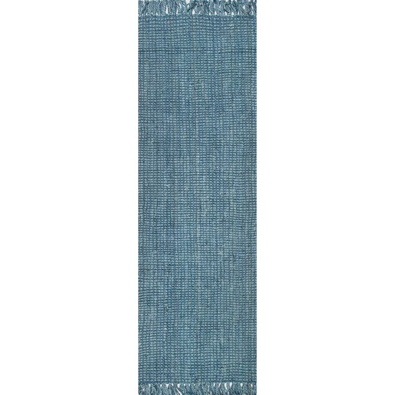 Handmade Blue Braided Jute Reversible Area Rug 31" x 10"