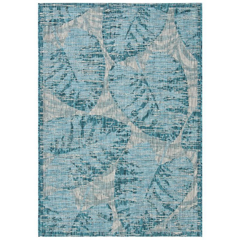 Modern Grey & Aqua Synthetic Square Easy-Care Area Rug - 4' x 5'7"