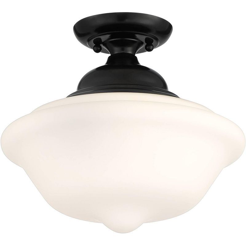 Farmhouse Vintage 15" Black Gloss & White Glass Ceiling Bowl Light