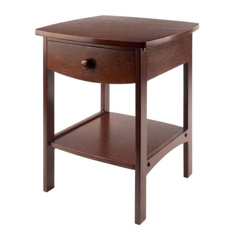 Transitional Walnut Square End Table with Storage and Curved Top