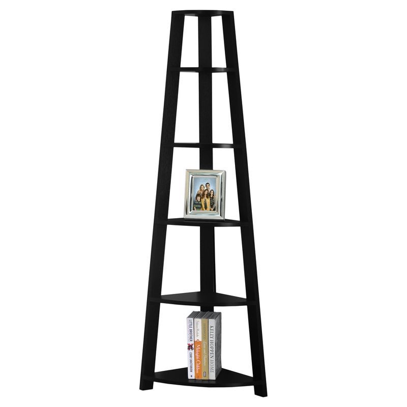 Contemporary Black 5-Shelf Corner Bookcase Etagere