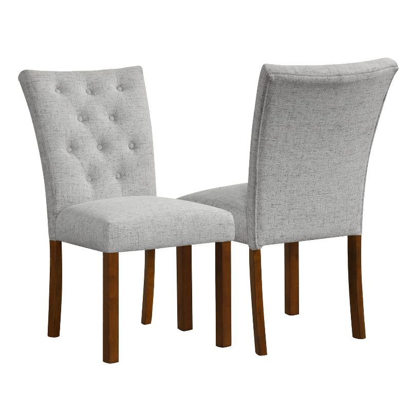 Neutral Textured Upholstered Parsons Side Chair with Wood Legs