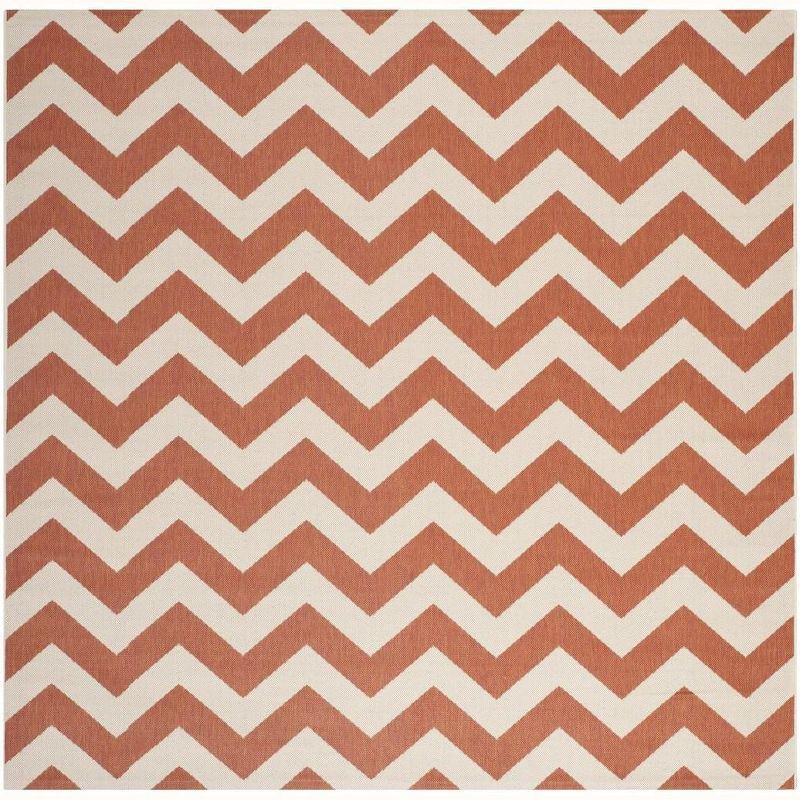 Terracotta and Beige Square Synthetic Outdoor Accent Rug