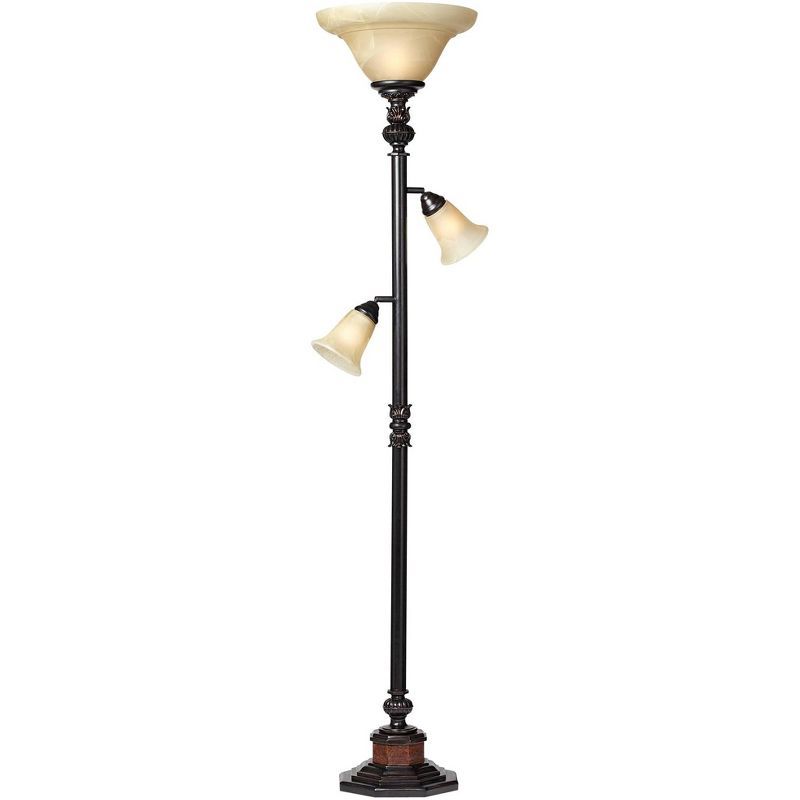 Bronze 72" Torchiere Floor Lamp with Alabaster Glass Shades