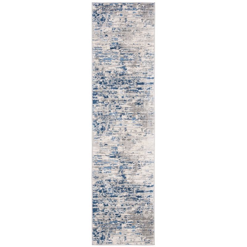 Ivory and Blue Abstract Hand-knotted Synthetic Rug, 2' x 4'